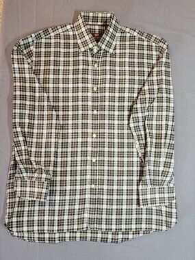 Hickey Freeman Men's Large Black Plaid Check Long Sleeve Button-Up Shirt Casual